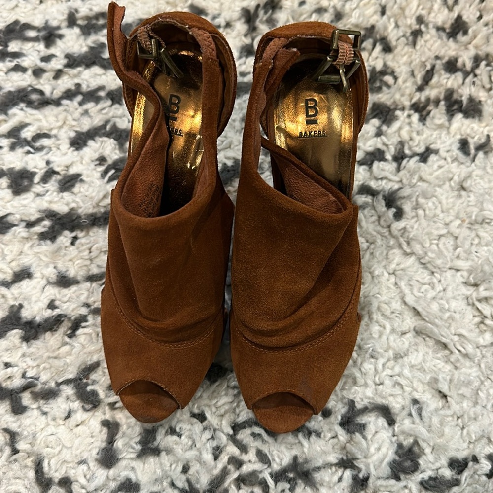 Bakers Brown Suede Peep-Toe Heels